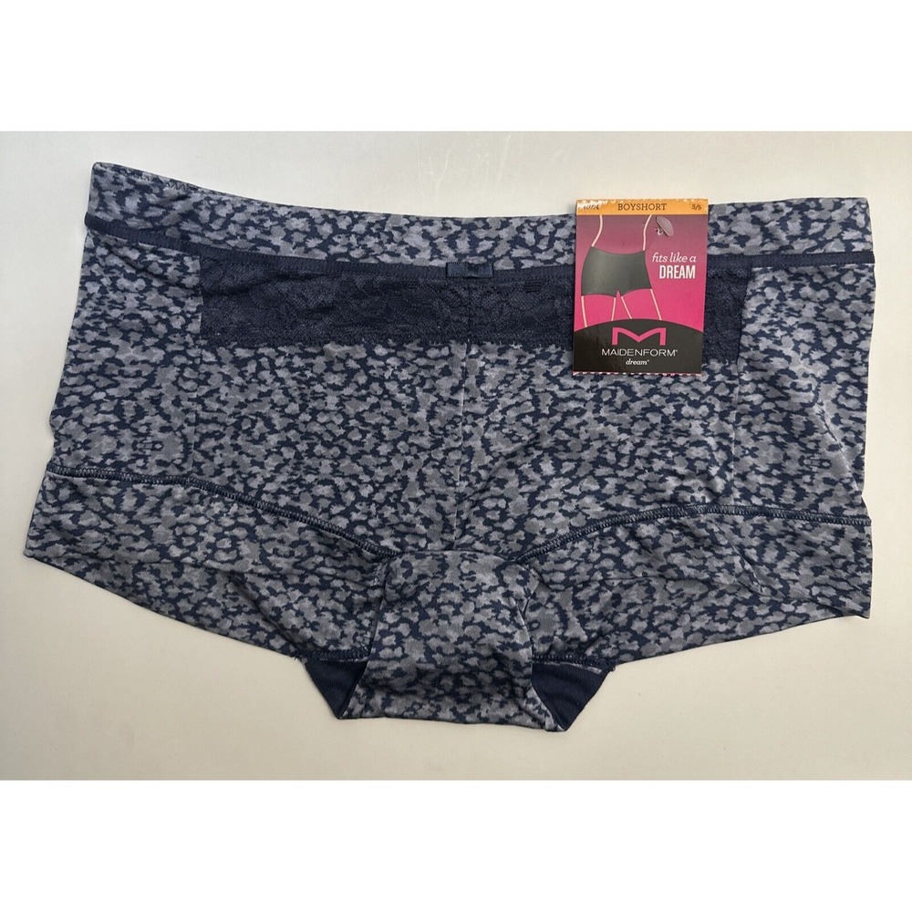 MAIDENFORM Dream Microfiber Navy Jaguar Animal Print Boyshort Panty Womens S/5